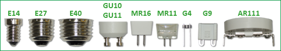 Závity E27, E14, GU10, MR16, G9, G4