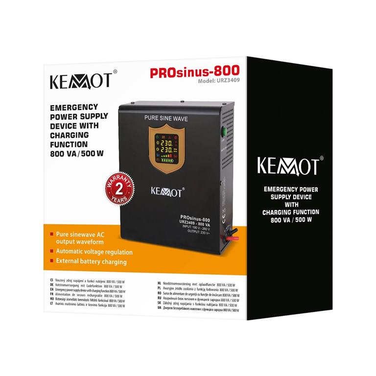 Záložný zdroj KEMOT PROsinus-800 12V 230V 800VA/500W závesný