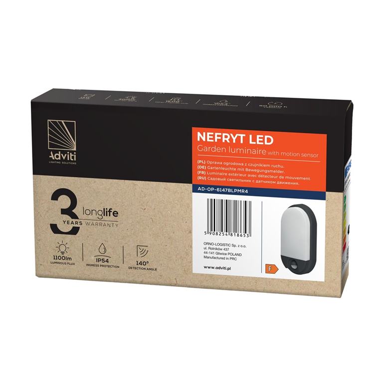 LED svietidlo NEFRYT, 15W, senzor pohybu, IP54, 4000K, čierne