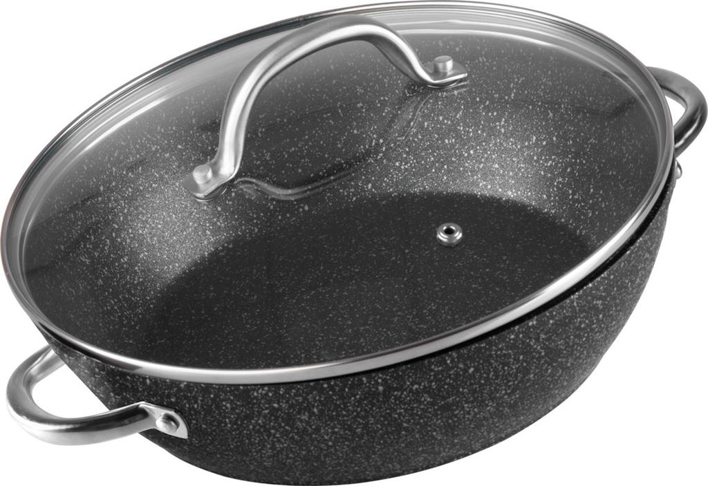 Fazék MagicHome Black Marble Line, lapos, 26 cm, 2800 ml, fedő...