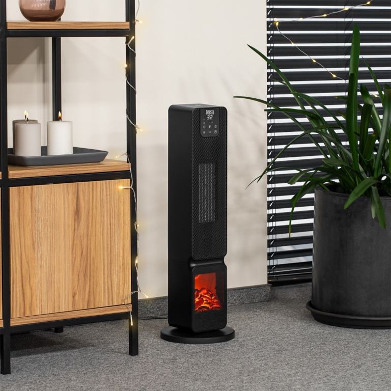 Stĺpový elektrický ohrievač PTC s imitáciou krbu TEESA 800/2000W