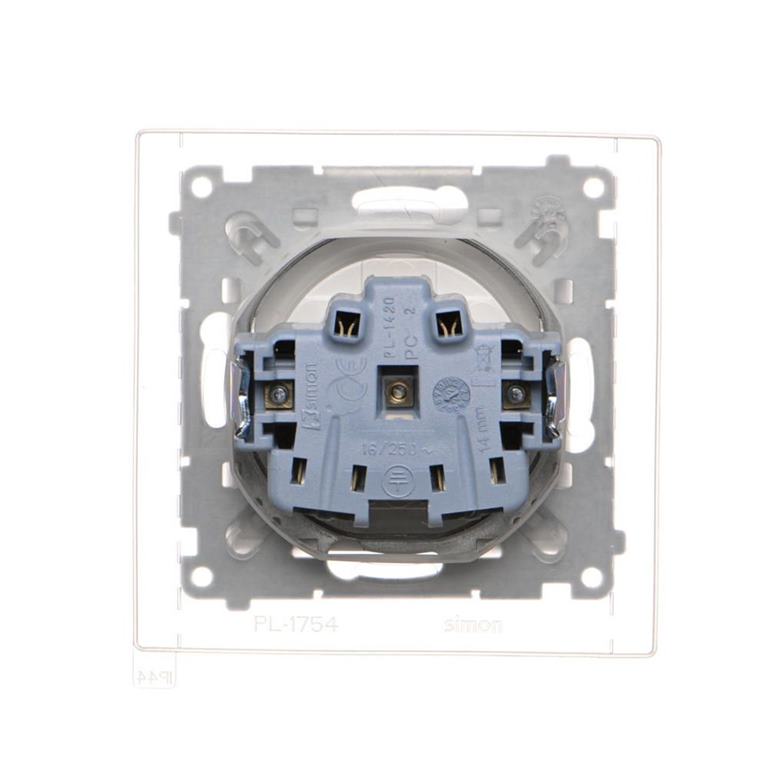 Zásuvka 250 V Simon 55 IP44 s clonkami modul biela matná/transp