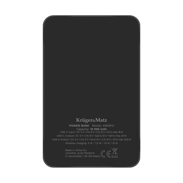 POWER BANK indukčná Kruger&Matz 10000mAh Mag Safe čierna