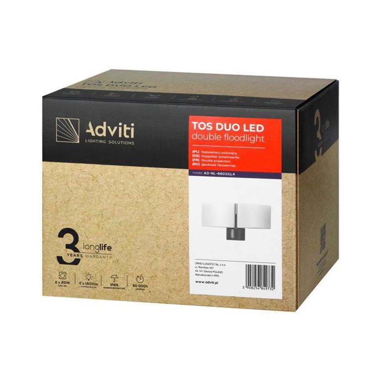 Dvojitý LED reflektor 2x20W, IP65, 400K