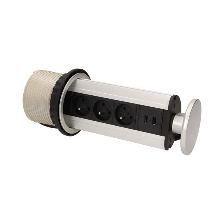 Zásuvkový blok výsuvný 3 x zásuvka 230V + 2 x USB