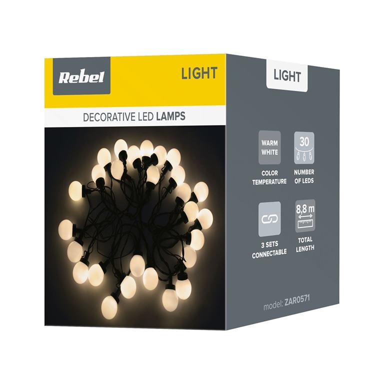 Vianočná LED reťaz vonkajšia teplá biela 230V REBEL