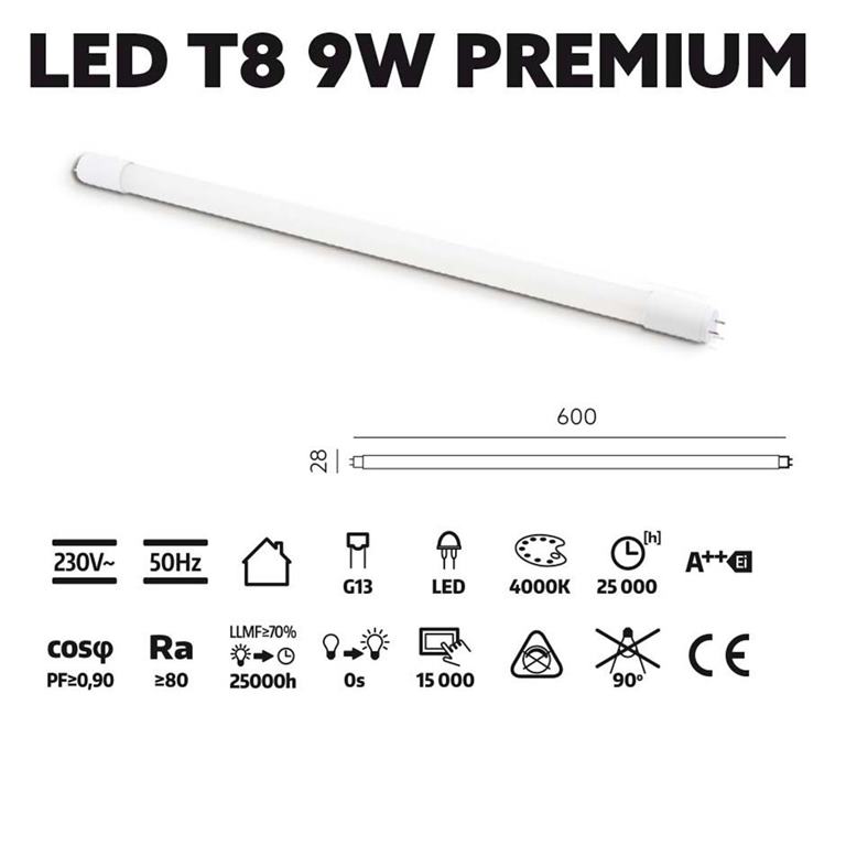 LED trubica T8 9W 4000K sklenená PREMIUM