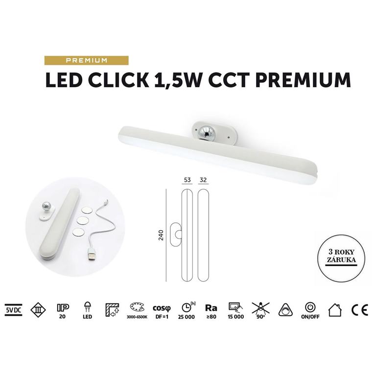 LED svietidlo pre osvetlene skrine, šatníka alebo komory 5V/1,5W CCT PREMIUM