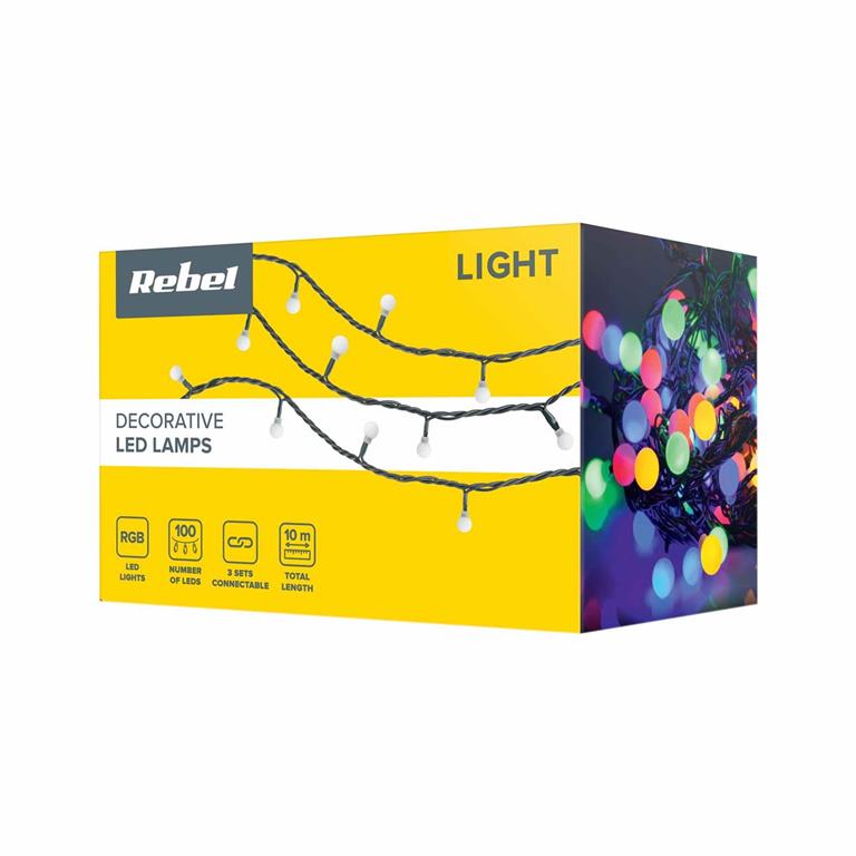 Vianočná LED reťaz farebná IP44 10m 8 režimov REBEL
