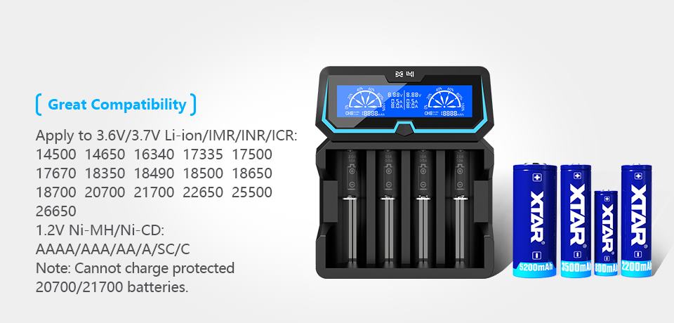 Inteligentá univerzálna rýchlonabíjačka Micro USB/ 230V vstup, záložný zdroj 4 x Li-ion LCD XTAR X4