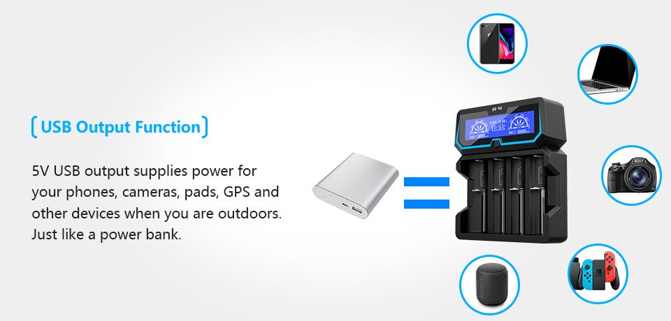 Inteligentá univerzálna rýchlonabíjačka Micro USB/ 230V vstup, záložný zdroj 4 x Li-ion LCD XTAR X4