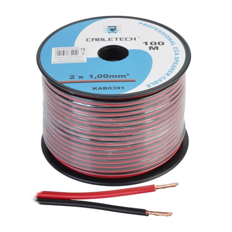 Kábel reproduktorový 2 x 1,0mm CCA čierny - červený (100m)