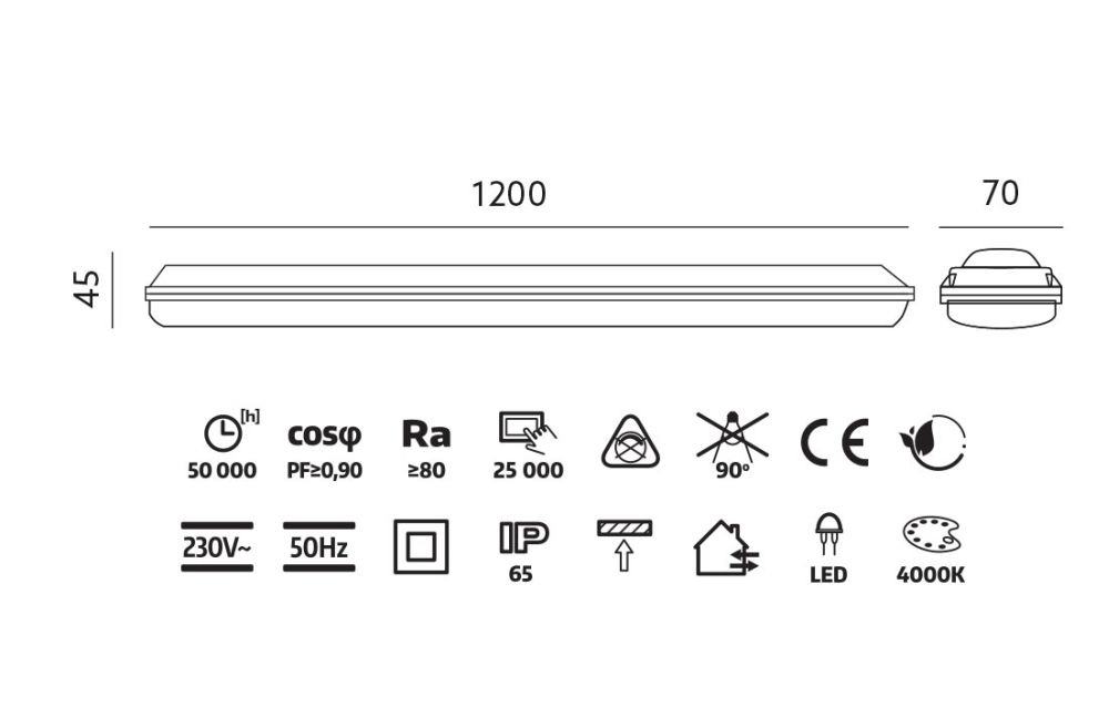 LED svietidlo NEGRO lineárne 120cm/36W 4000K IP65