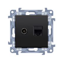 Zásuvka SAT "F" + RJ45 Simon 10 modul čierna matná