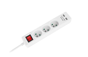 Predlžovacia zásuvka 3 x + 2 x USB + vypínač 5 m biela