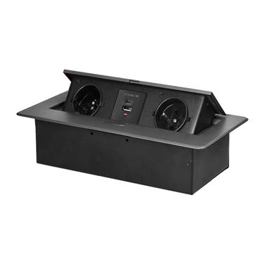 Zásuvkový blok výklopný 2x 230V+ 2x USB A/C, sivý