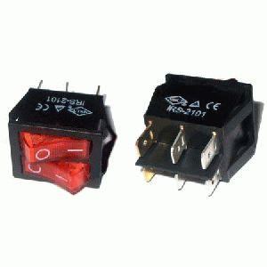Prepínač kolískový červený dvojitý 6pin 230V