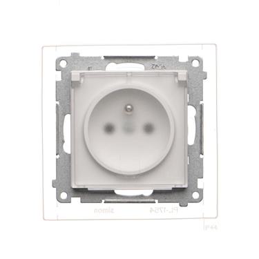 Zásuvka 250 V Simon 55 IP44 s clonkami modul biela matná/transp