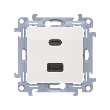 Zásuvka USB + USB-C dvojitá Quick Charge 30 W Simon 10 biela