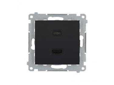 Zásuvka USB + USB-C dvojitá Quick Charge 30W Simon 54 čierna