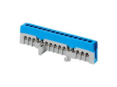 Zbernica na DIN lištu 15PIN izolovaná modrá