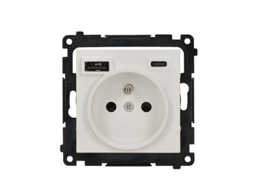 Zásuvka 230 V Simon 55 s USB C+A nabíjačkou 2,1A/16A biela matná