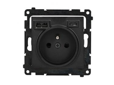 Zásuvka 230 V Simon 55 s USB C+A nabíjačkou 2,1A/16A čierna mat