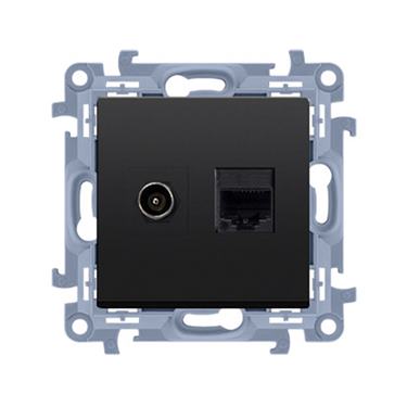 Zásuvka SAT "F" + RJ45 Simon 10 modul čierna matná