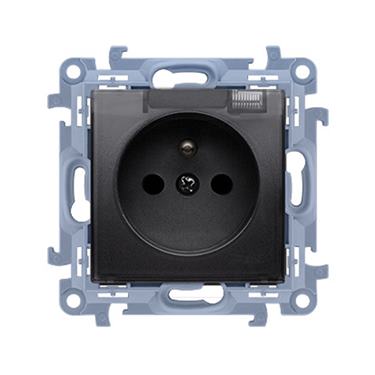 Zásuvka 250 V Simon 10 IP44 s clonkami modul čierna matná/transp