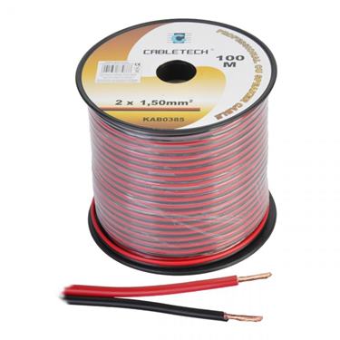 Kábel reproduktorový 2 x 1,5mm CU čierny - červený (100m)